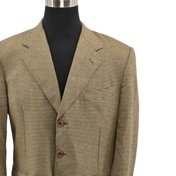 VTG 90s CANALI Blazer Mens Sz 52 Tan Houndstooth Wool Silk Blend Sports Coat - Picture 1 of 12